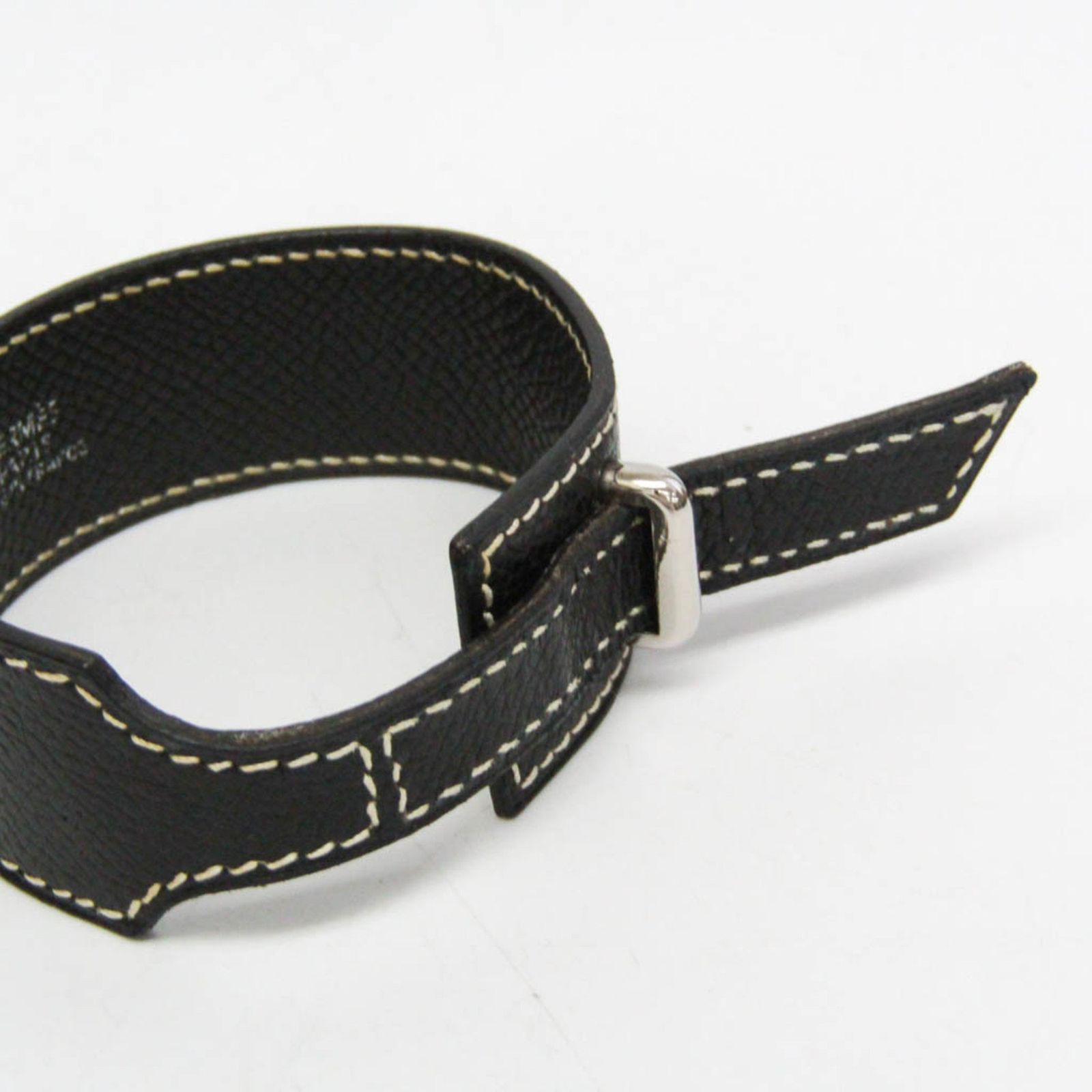 HERMES　エルメス　ブラックレザーバングル　ブレスレット　黒 レザー バングル エルメス ブラック - ブレスレット HERMES シルバー