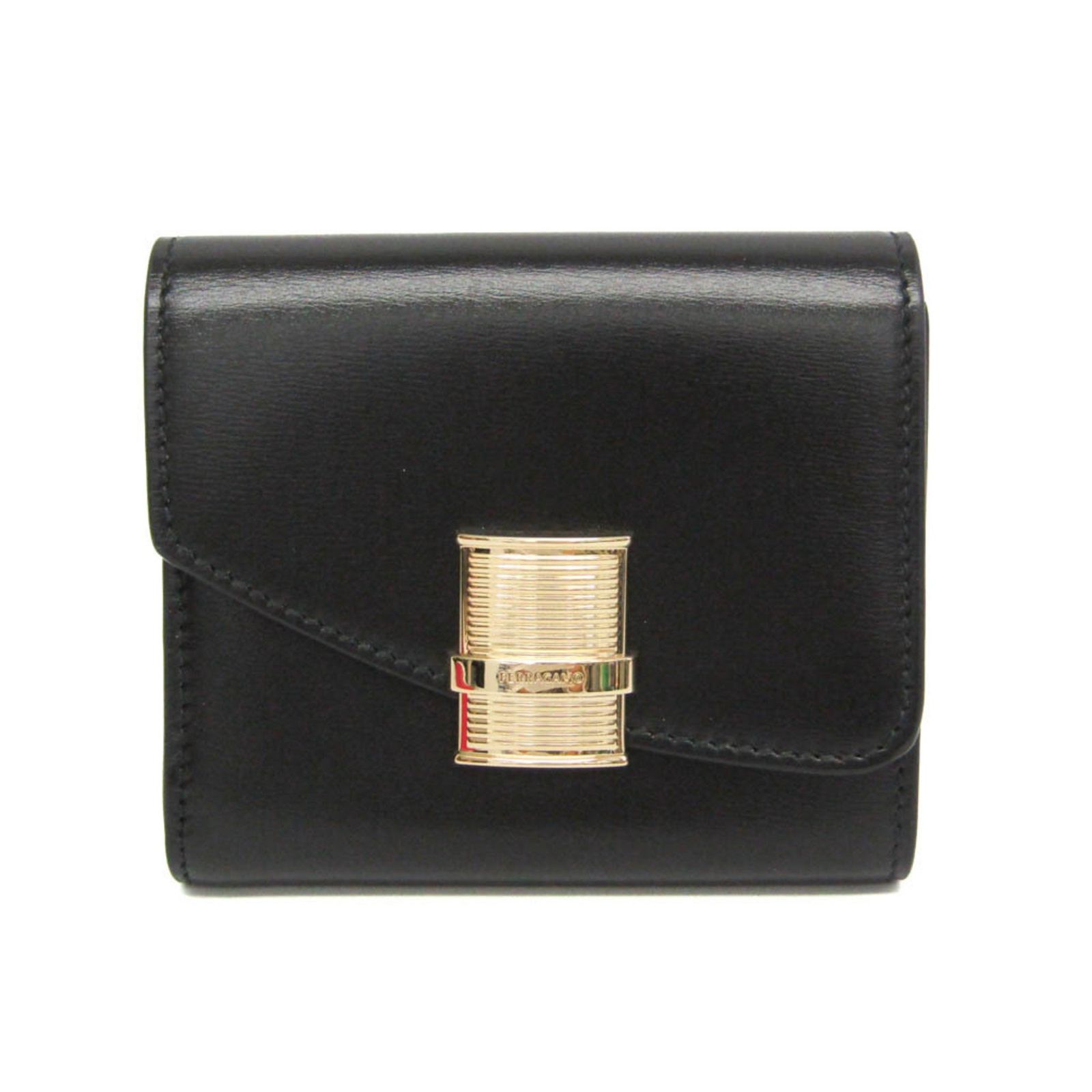 サルヴァトーレ フェラガモ Salvatore Ferragamo JL-22 0696 レディース メンズ レザー 財布 三つ折り ブラック