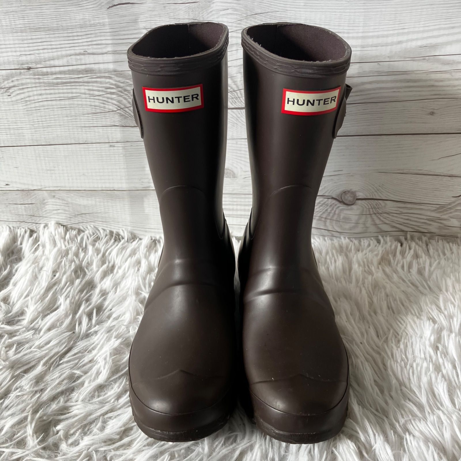 【美品】Hunter ダークブラウン レインブーツ 24cm ハンター HUNTER レインブーツ 長靴 レインシューズ ブーツ ブラウン