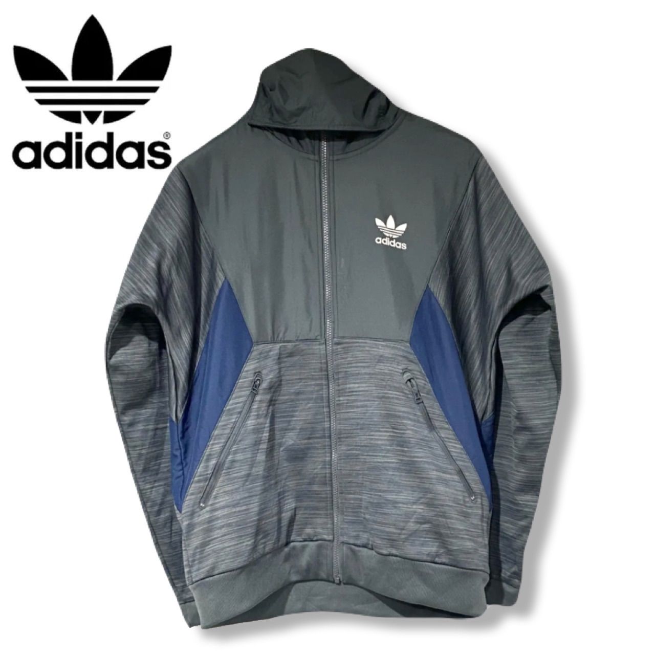 adidas アディダス M グレー トレフォイル ジップアップパーカー 