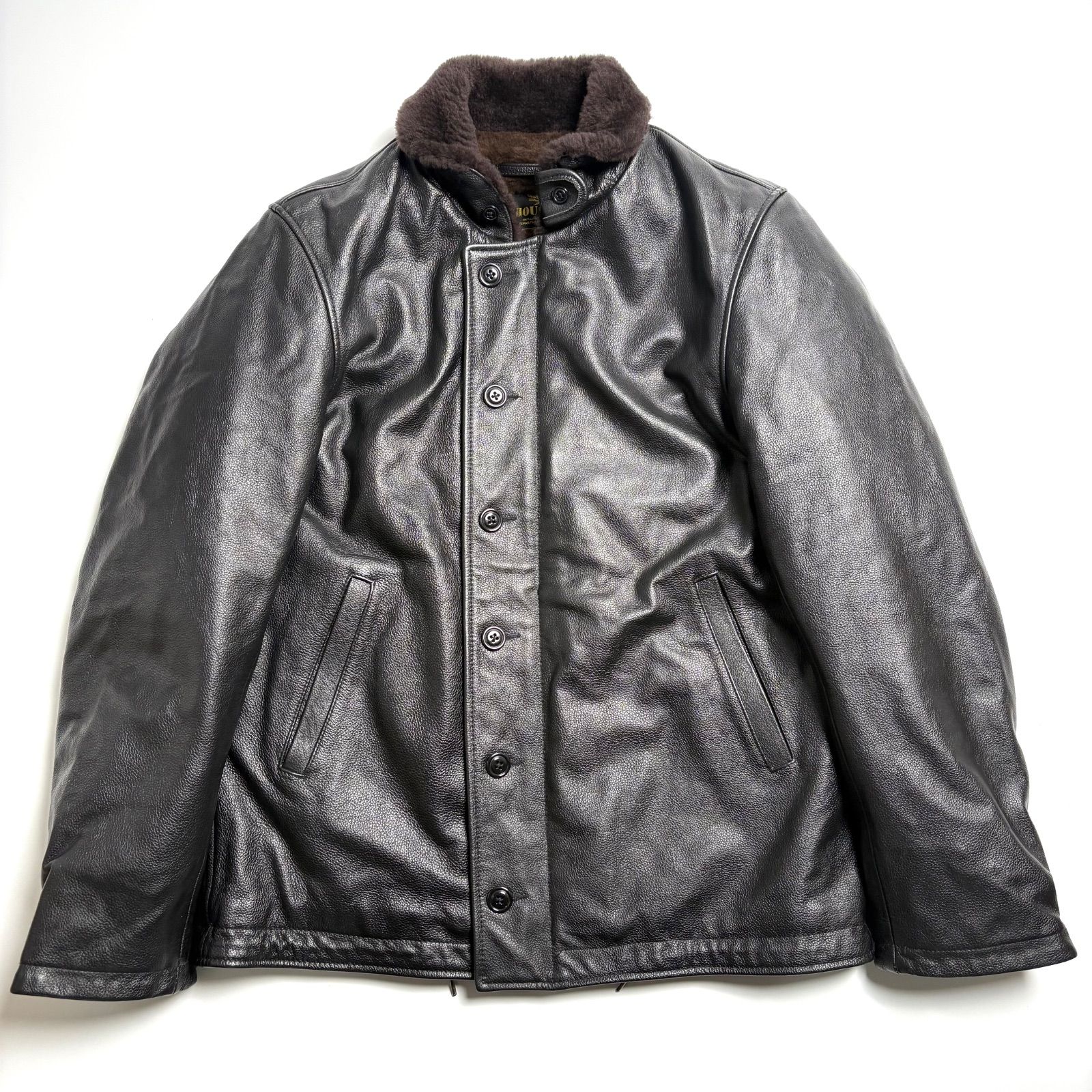 牛革】HOUSTON レザージャケット 黒 42 デッキジャケット N-1 衿