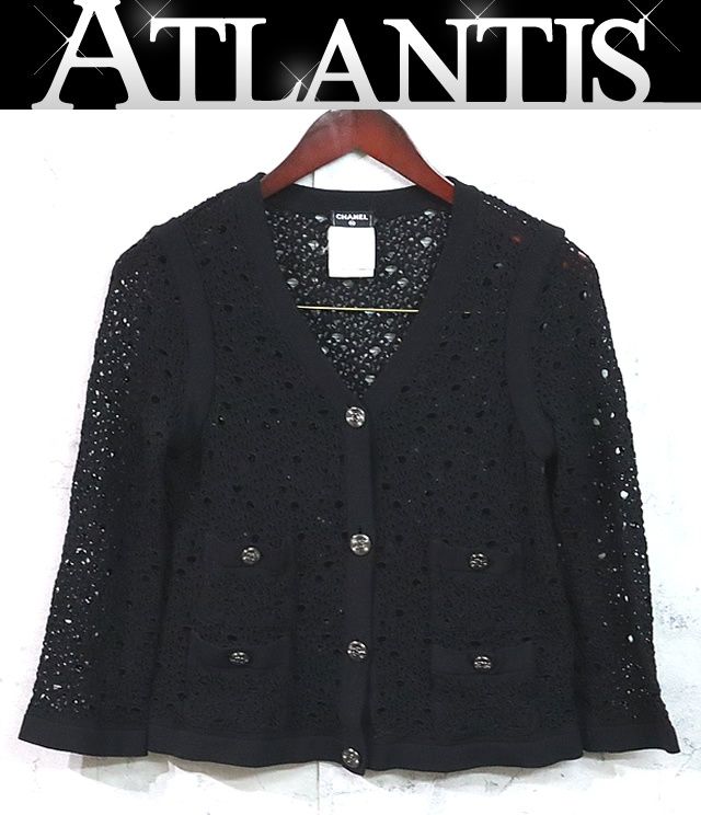 CHANEL ブラック レースカーディガン 38 広尾店】シャネル CHANEL ココボタン レースカーディガン P43331