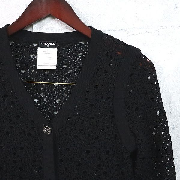 CHANEL ブラック レースカーディガン 38 広尾店】シャネル CHANEL ココボタン レースカーディガン P43331