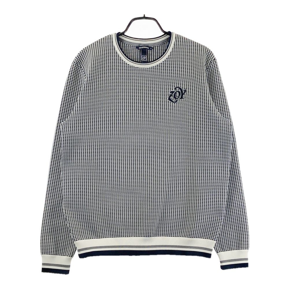 サイズ 3 ZOY ゾーイ 長袖ニットセーター 格子柄 ネイビー系 ゴルフウェア メンズ ストスト