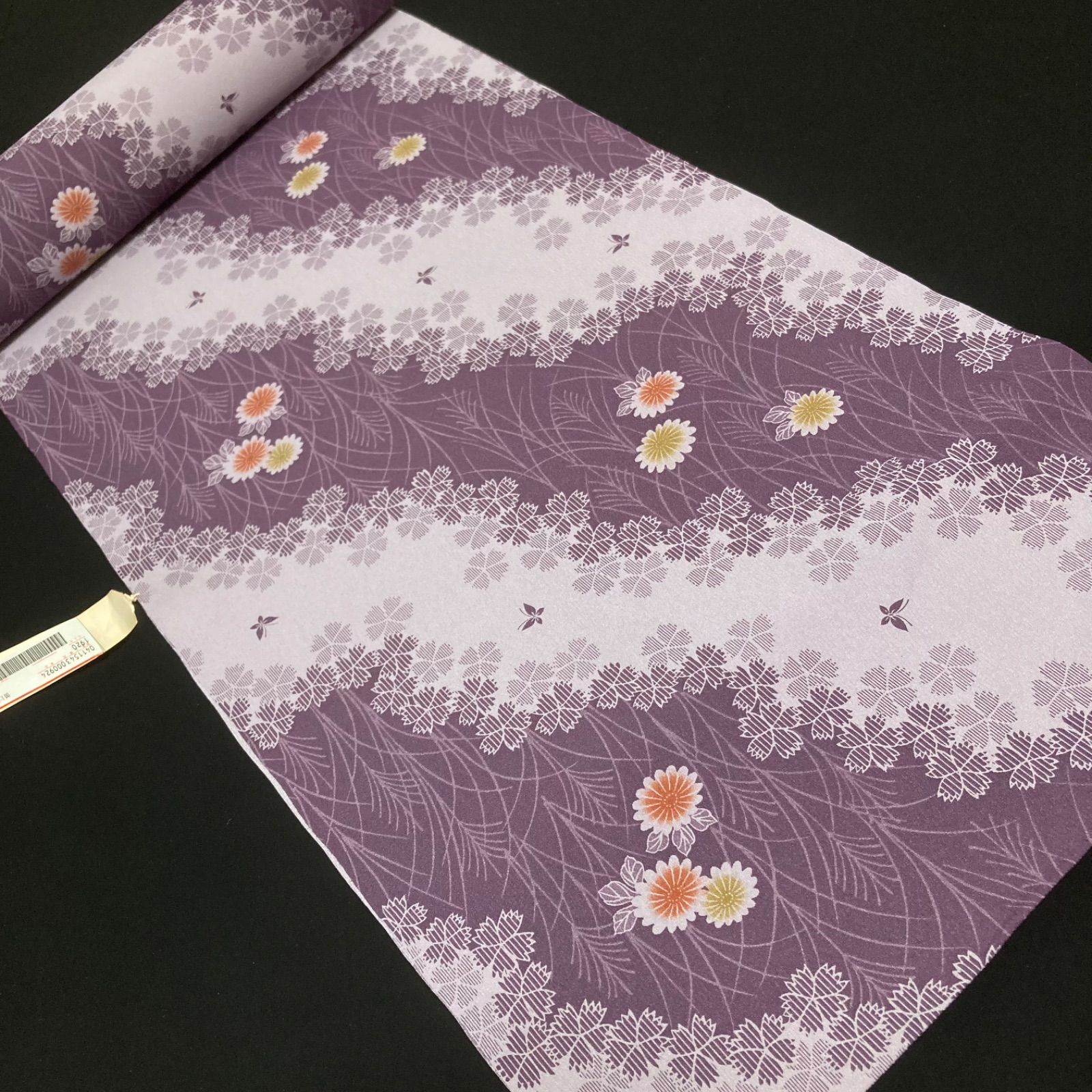 着物と帯オレンジ y108 ◾️割と綺麗なポリエステル化繊小紋着尺反物5