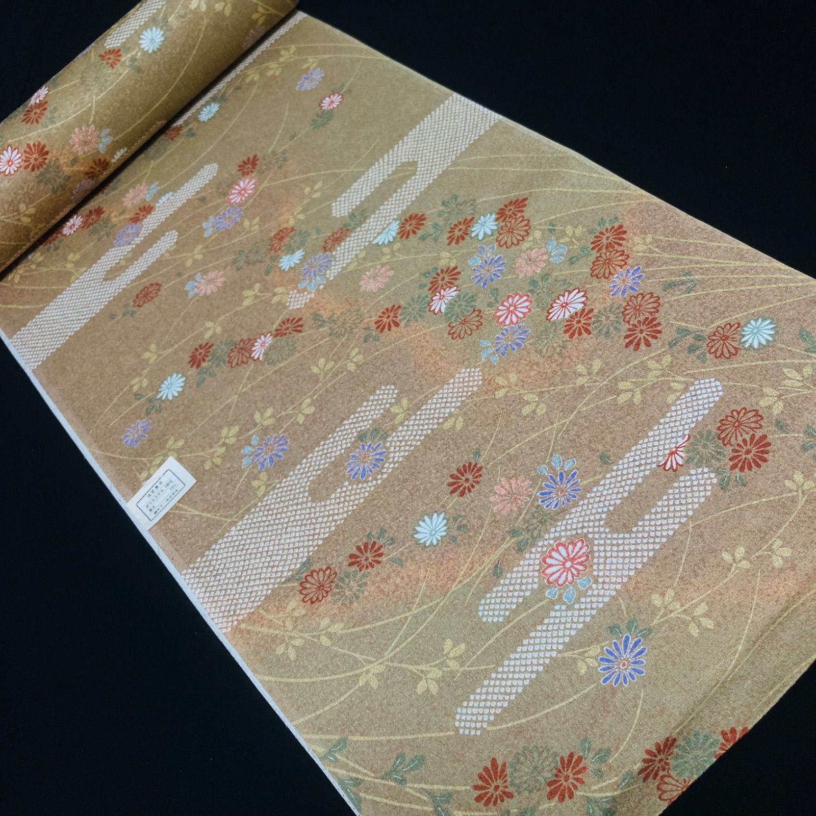 着物と帯オレンジ y108 ◾️割と綺麗なポリエステル化繊小紋着尺反物5