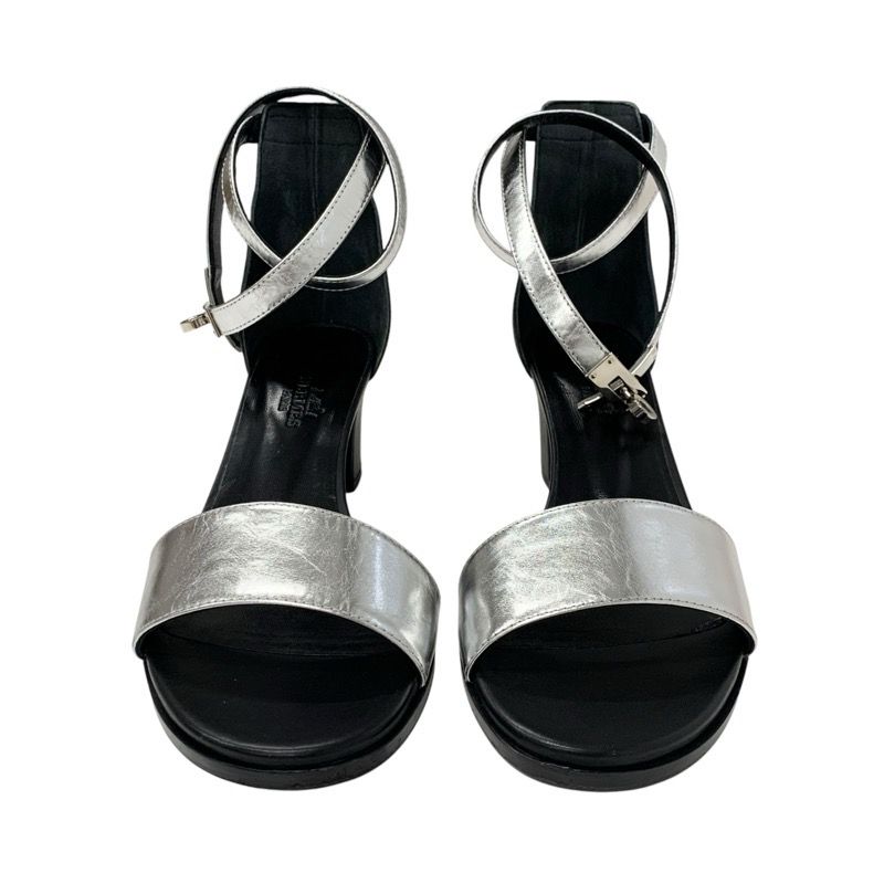 エルメス HERMES マネージュ サンダル 靴 シューズ レザー シルバー