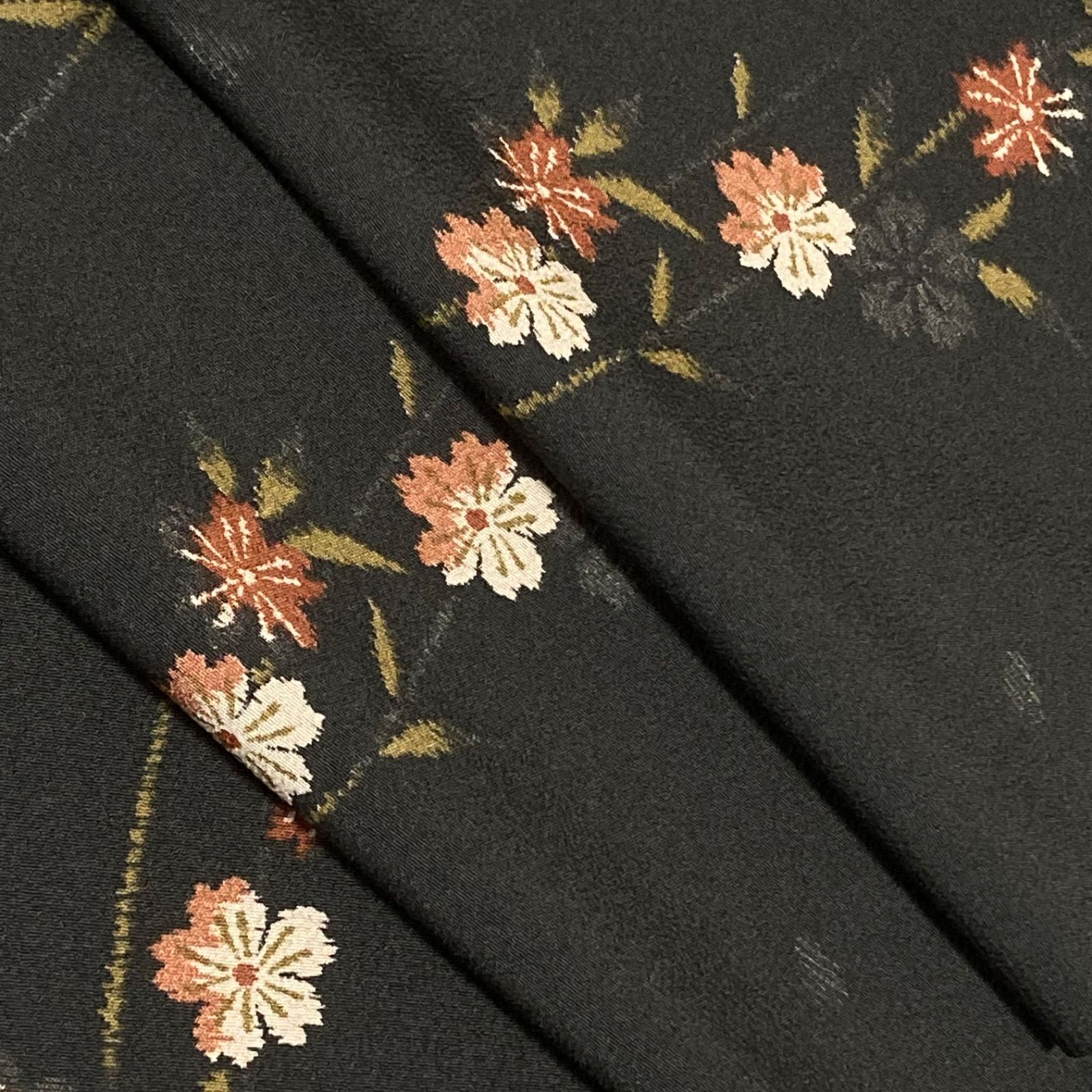 着物と帯オレンジ y109 ◾️割と綺麗なポリエステル化繊小紋着尺反物5