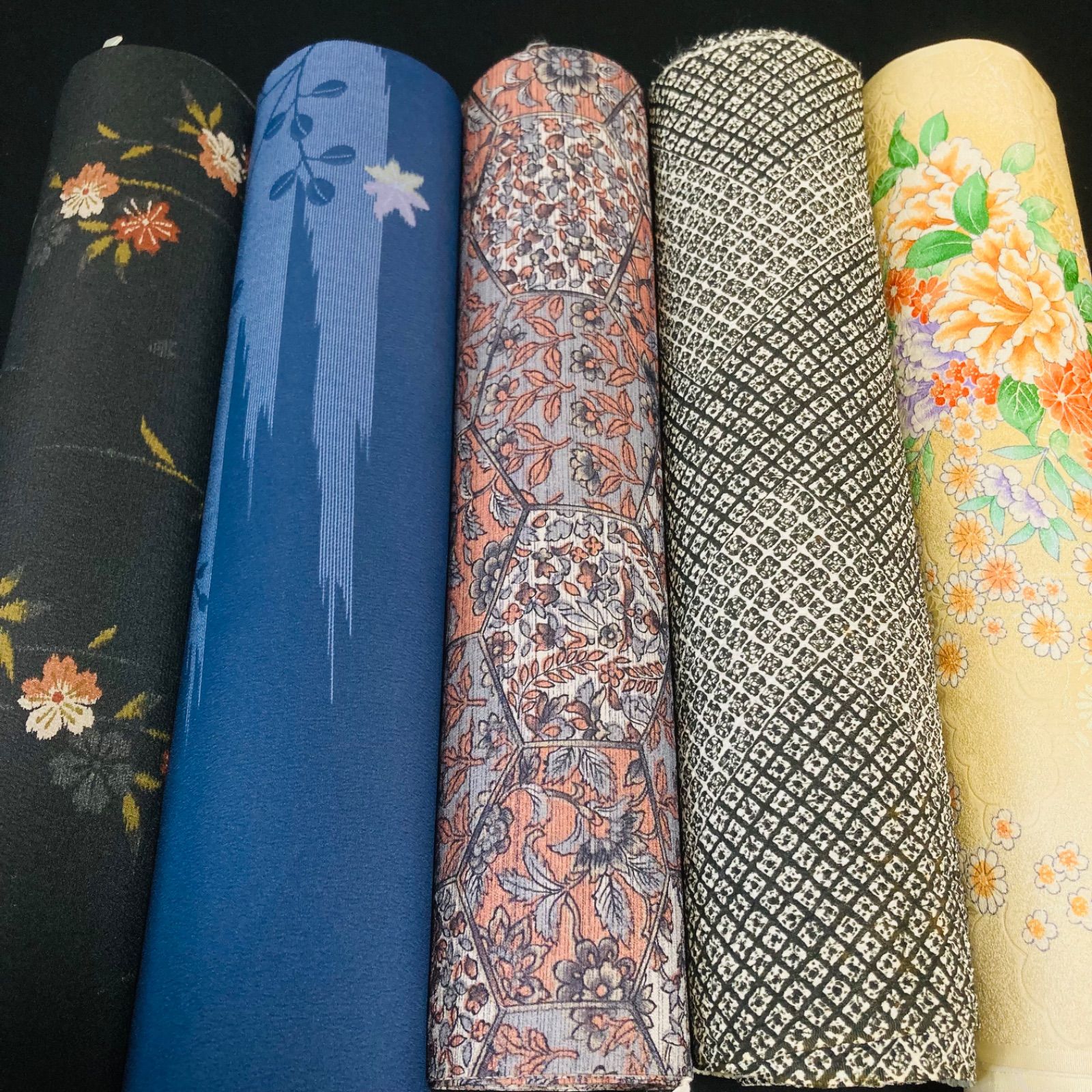 着物と帯オレンジ y109 ◾️割と綺麗なポリエステル化繊小紋着尺反物5