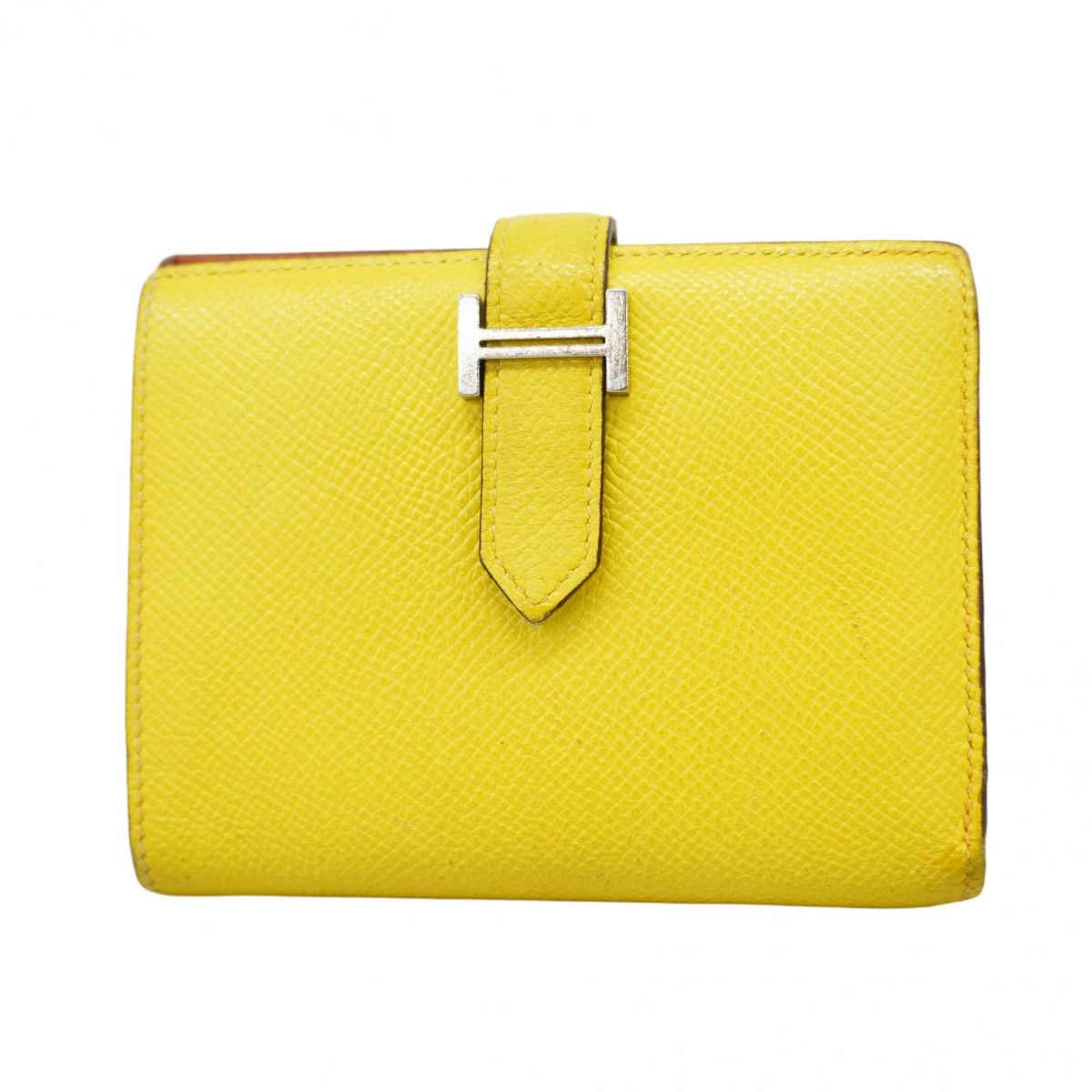 5 oe 6010 h エルメス 財布 モノグラム ベアンコンパクト ヴェルソ ヴォーエプソン ライム オレンジ シルバー金具 Y刻印 レディース