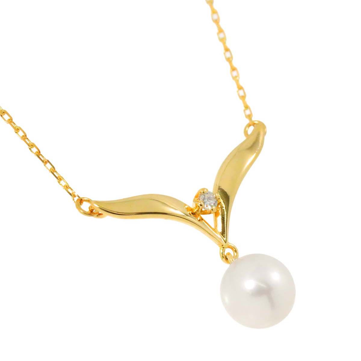 ミキモト MIKIMOTO アコヤ真珠 7.3mm ダイヤ ネックレス 42cm K18 YG