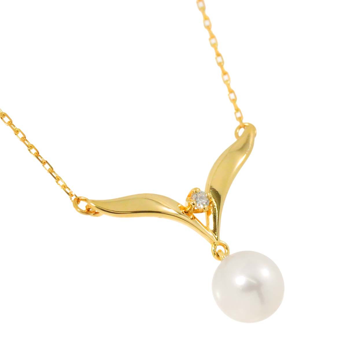 ミキモト MIKIMOTO アコヤ真珠 7.4mm ダイヤ ネックレス 42cm K18 YG