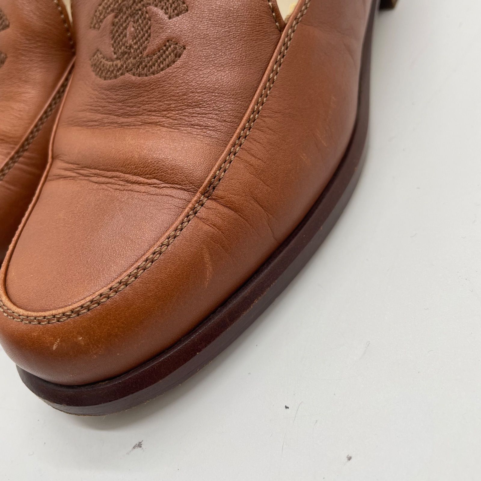 CHANEL シャネル ローファー ヴィンテージ ステッチ ココマーク 22cm