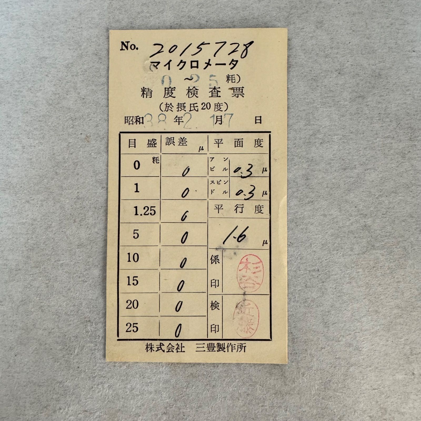  ミツトヨ マイクロメーター M 110 SPECIAL 昭和38年検査表付 0 25 mm 三豊 精密測定工具 気圧計 ノギス マイクロメーター 計測 検査