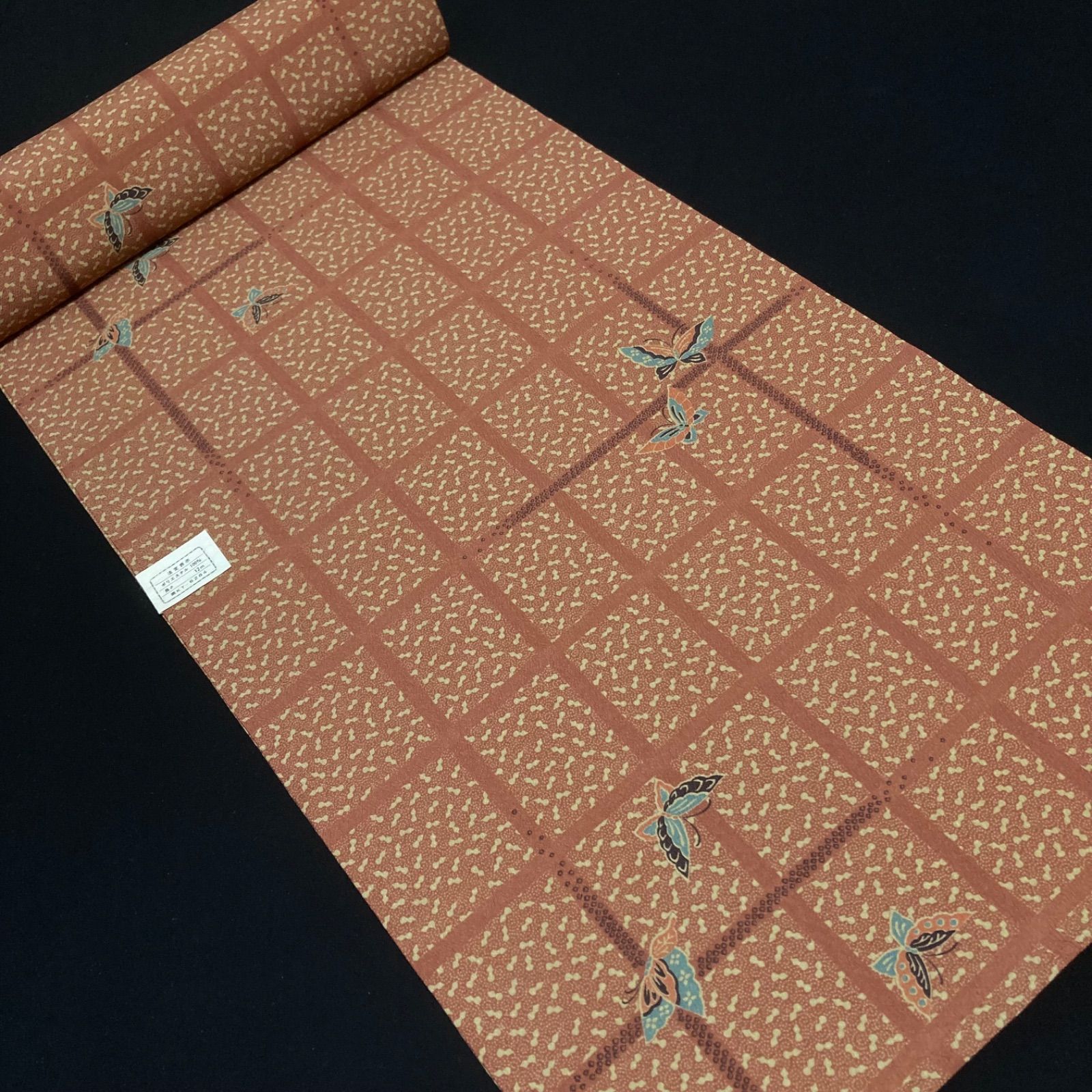 y104【着物と帯 オレンジ】割と綺麗なポリエステル化繊小紋着尺反物22点 着物と帯オレンジ y112◾️割と綺麗なポリエステル化繊小紋着尺反物5点