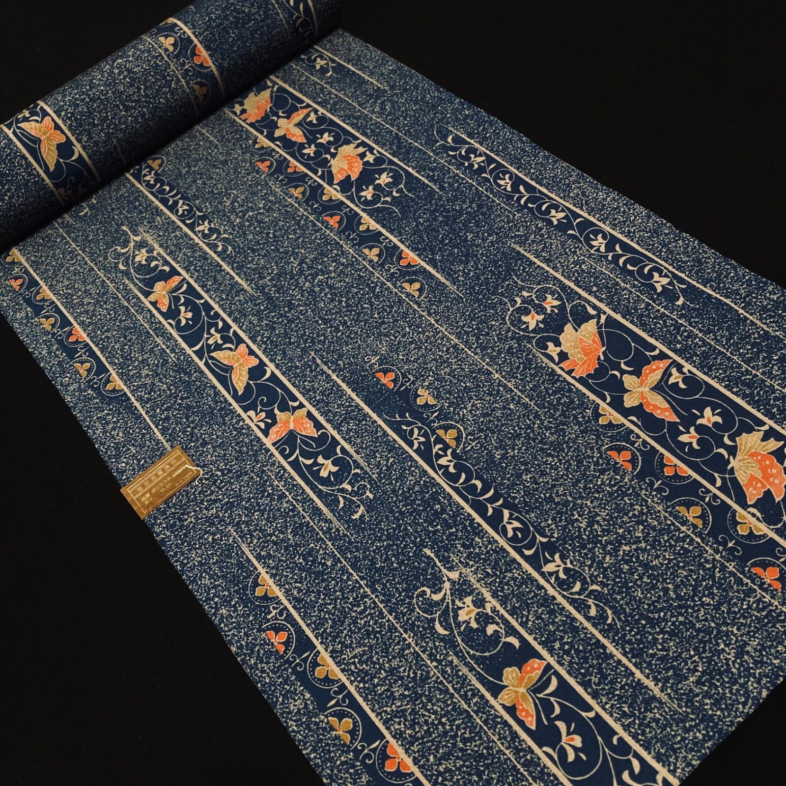 着物と帯オレンジ y112◾️割と綺麗なポリエステル化繊小紋着尺反物5点