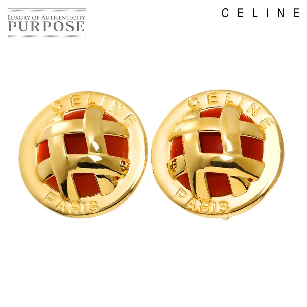 セリーヌ CELINE カルセドニー イヤリング K18 YG イエローゴールド 