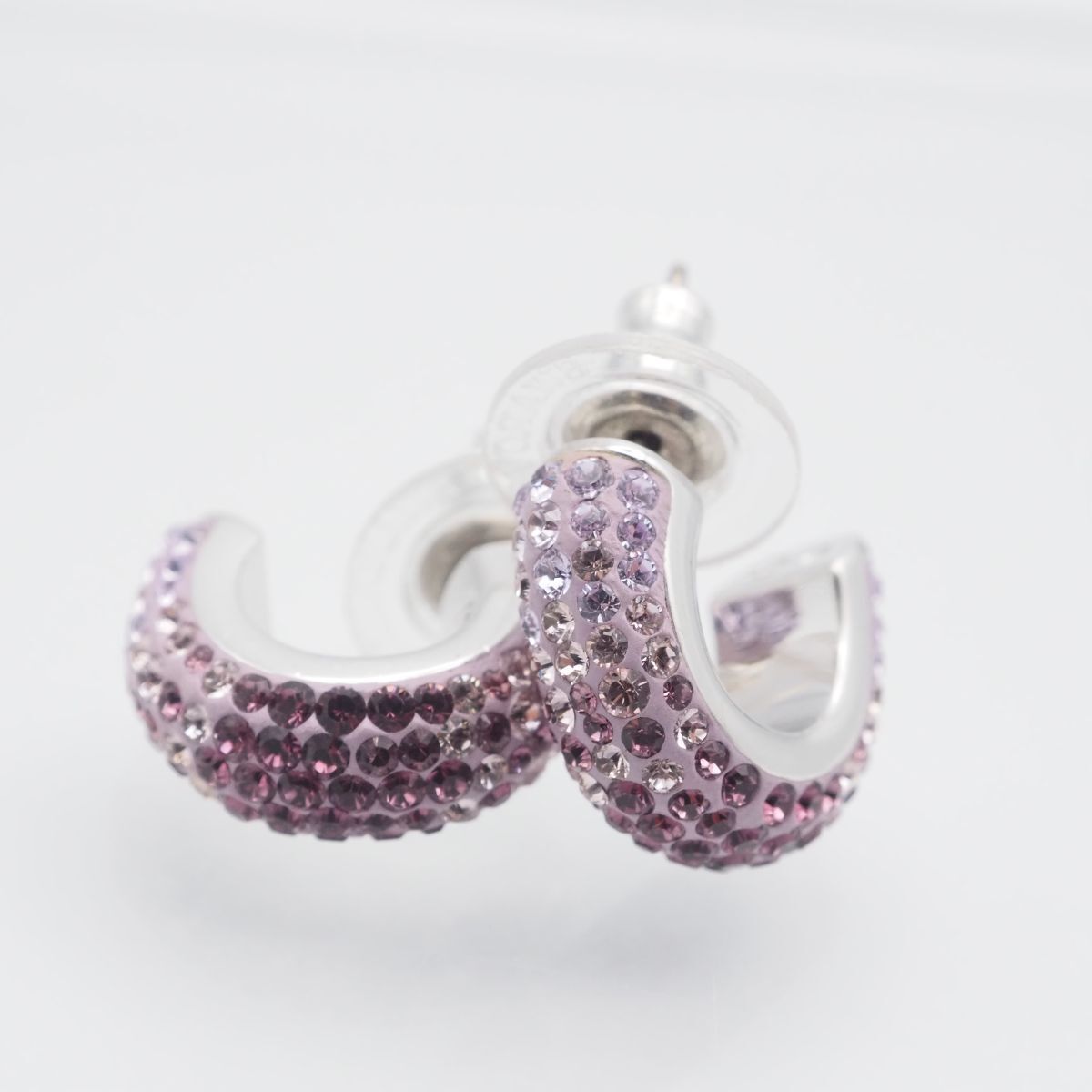 パープルストーン　フープピアス J596 スワロフスキー SWAROVSKI ピアス フープ パープル系カラー