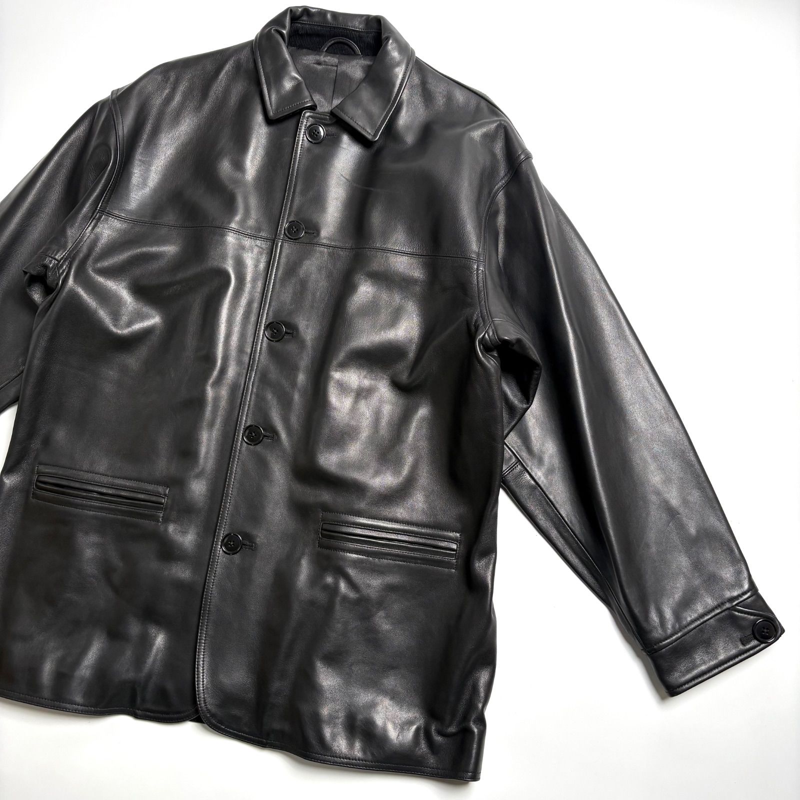 羊革】BEAMS レザージャケット 黒 M カーコート sheepskin オーバー