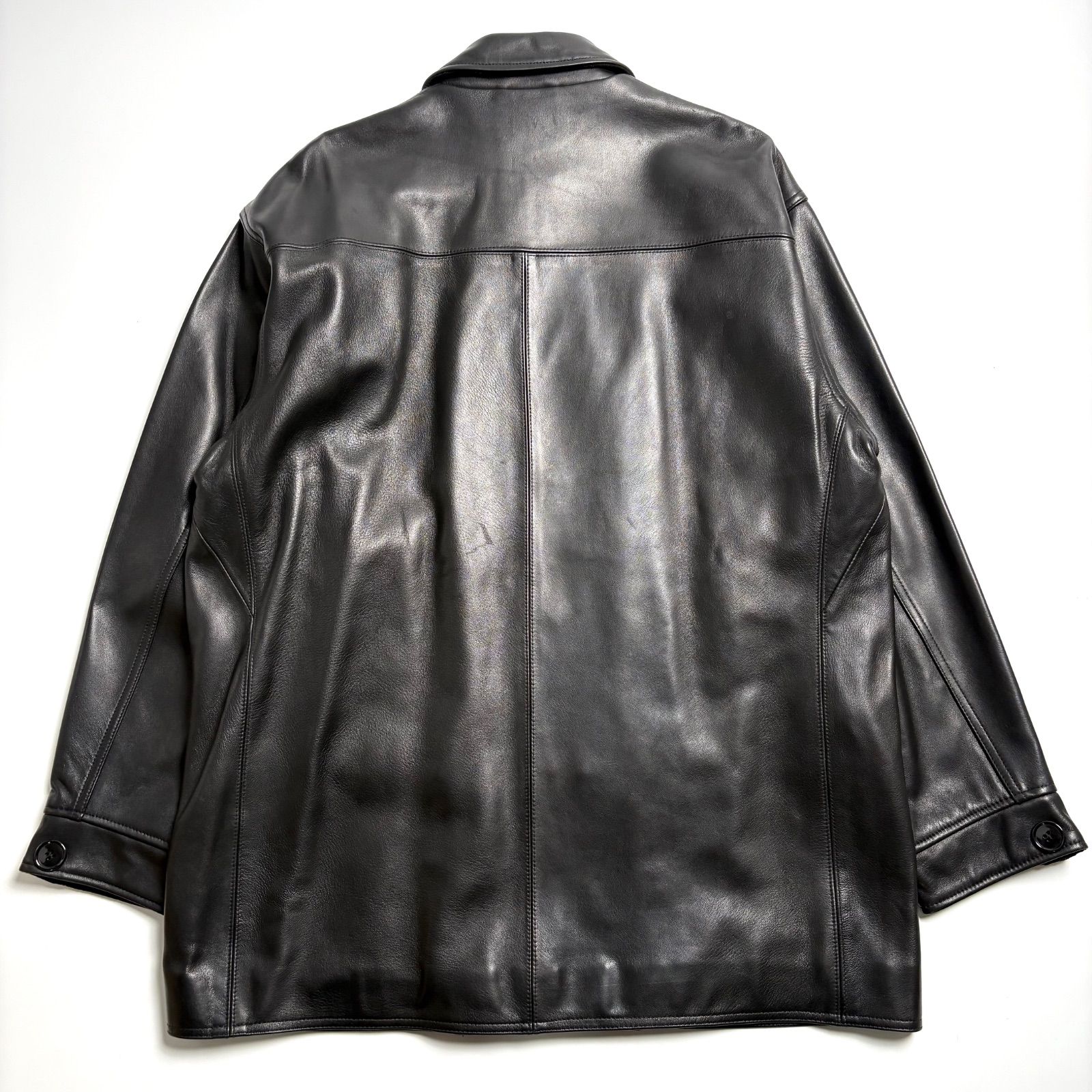 羊革】BEAMS レザージャケット 黒 M カーコートsheepskin オーバー