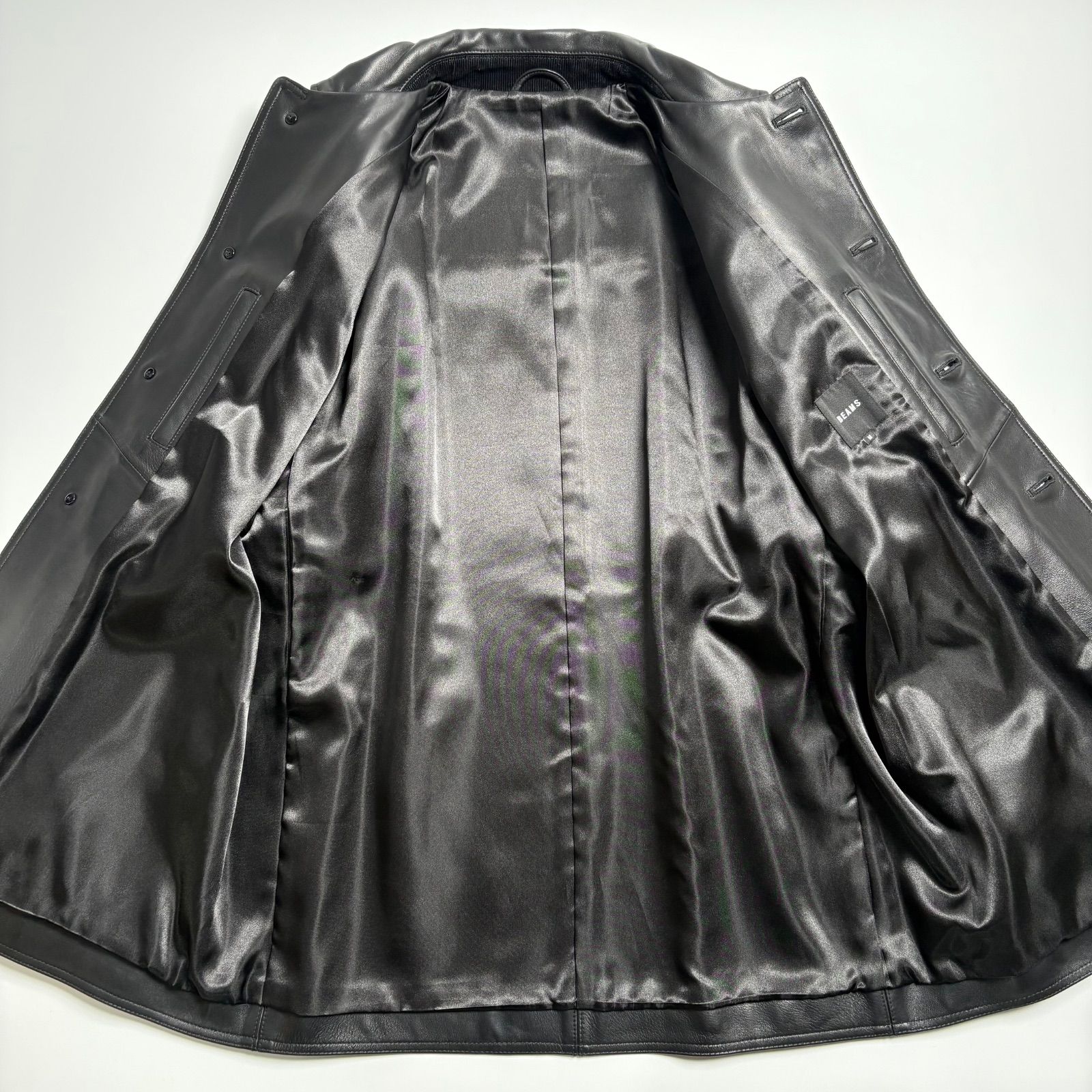 羊革】BEAMS レザージャケット 黒 M カーコート sheepskin オーバー