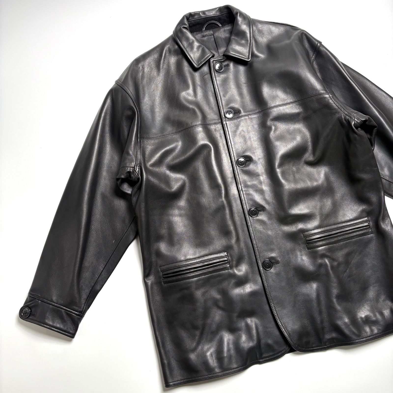 羊革】BEAMS レザージャケット 黒 M カーコートsheepskin オーバー