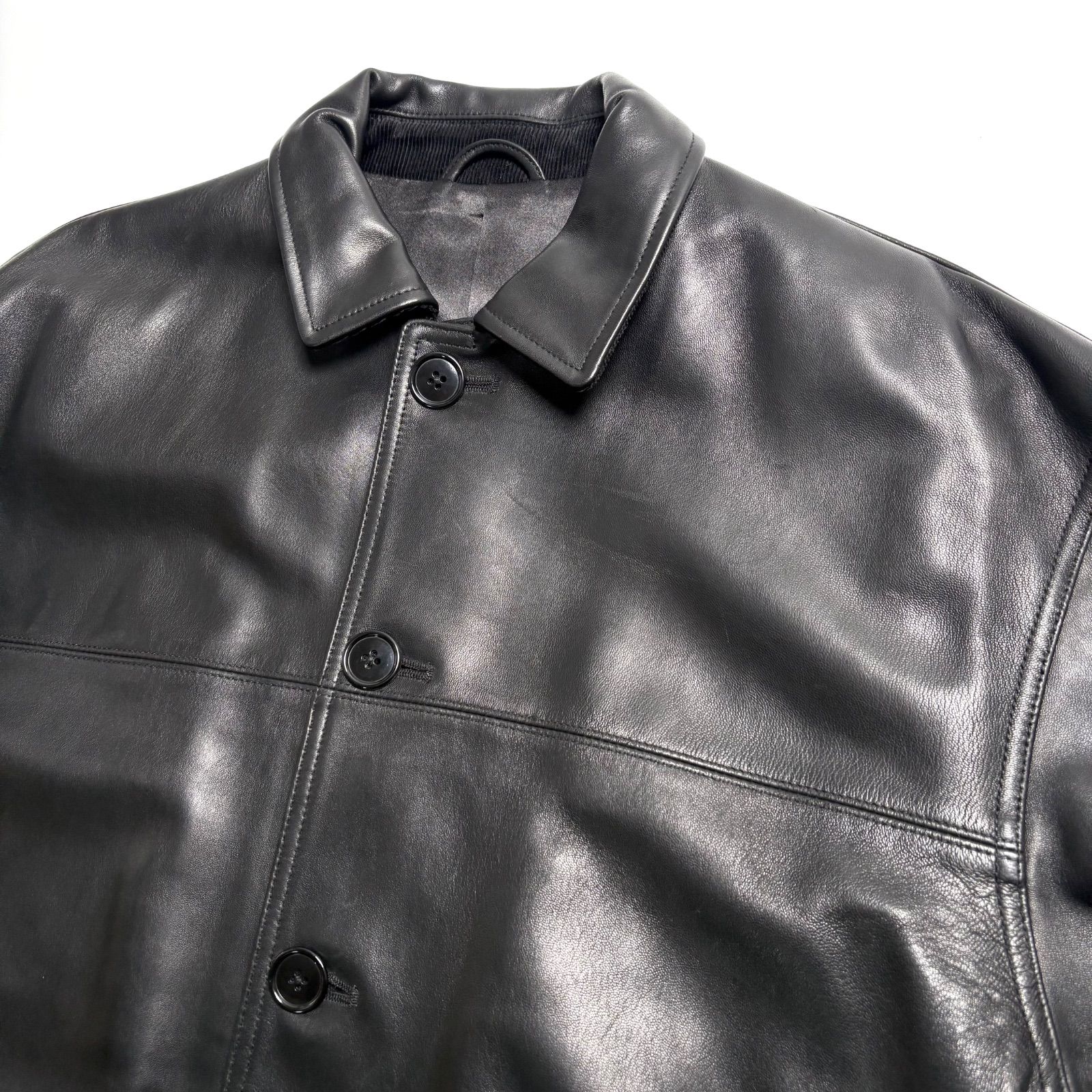 羊革】BEAMS レザージャケット 黒 M カーコートsheepskin オーバー