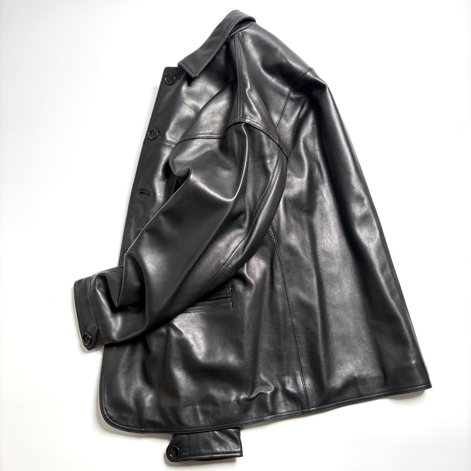 羊革】BEAMS レザージャケット 黒 M カーコートsheepskin オーバー