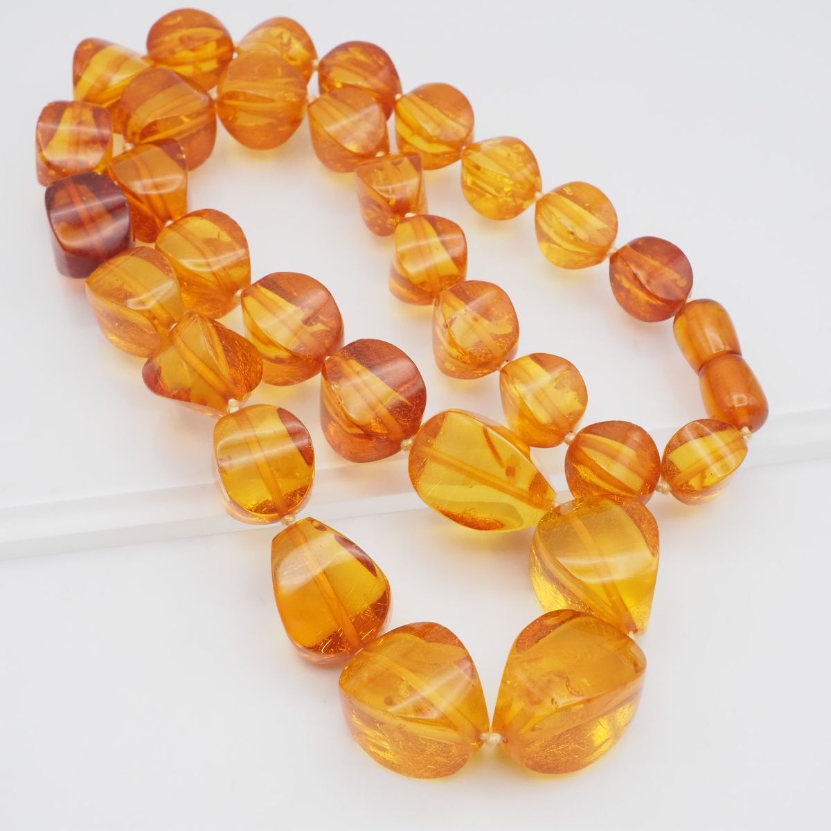 J498 琥珀 コハク ネックレス 大ぶり デザインカット - メルカリ