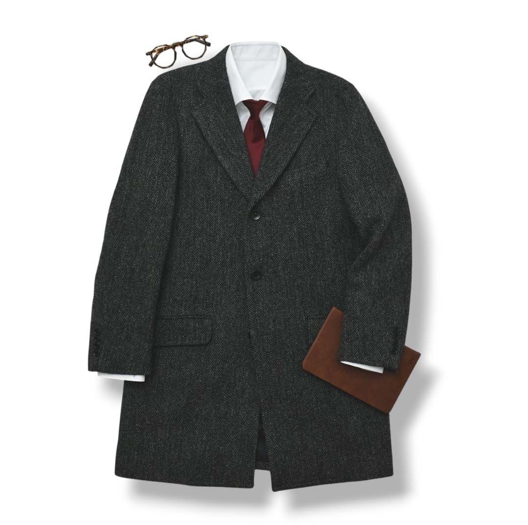 クリケット Cricket 1960 ハリスツイード ヘリンボーン ハーフ チェスターコート オーバーコート アウター L グレー メンズ