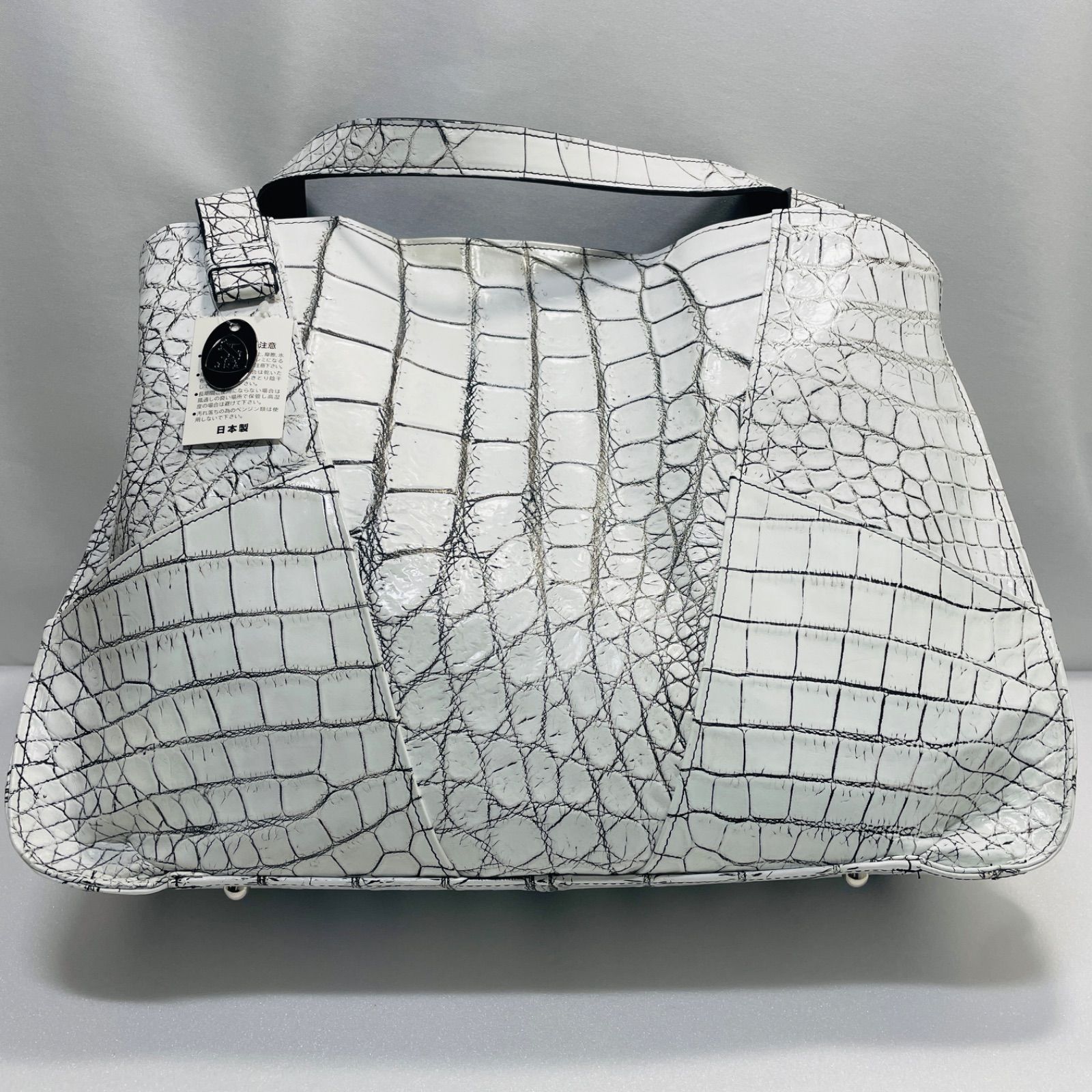 JRA認定　クロコダイル　目地染め　ワニ革　ハンドバッグ　レザーバッグ　バニラ クロコダイル ワニ革バッグ JRA認定 ハンドバッグ ショルダーバック