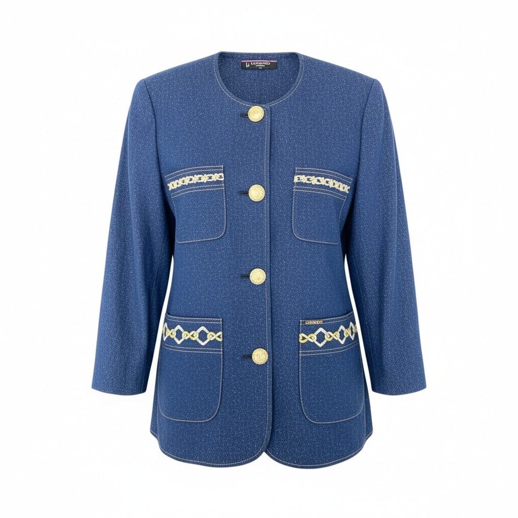 15Ⅼ1【美品】LEONARD レオナール ノーカラージャケット デニム