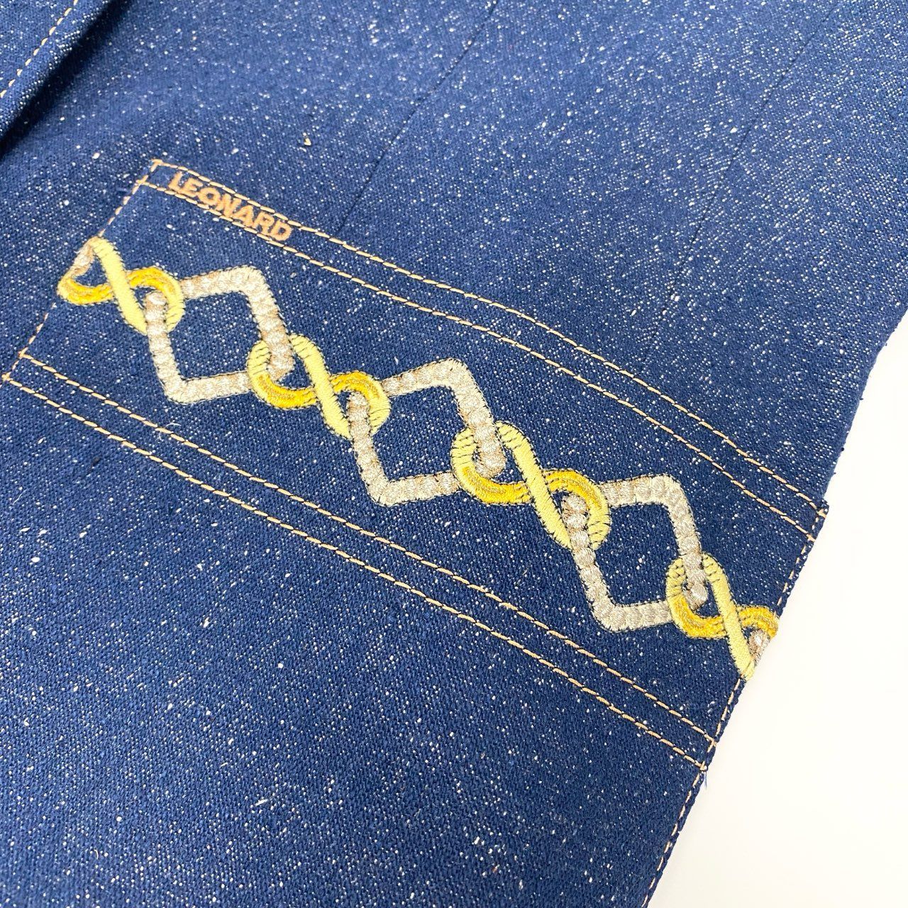 15Ⅼ1【美品】LEONARD レオナール ノーカラージャケット デニム