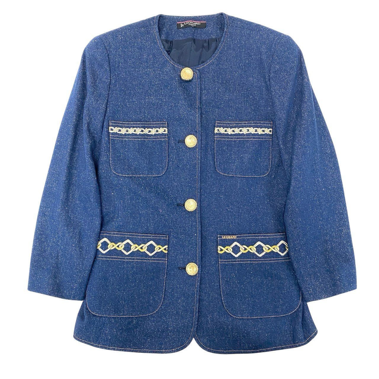 15Ⅼ1【美品】LEONARD レオナール ノーカラージャケット デニム