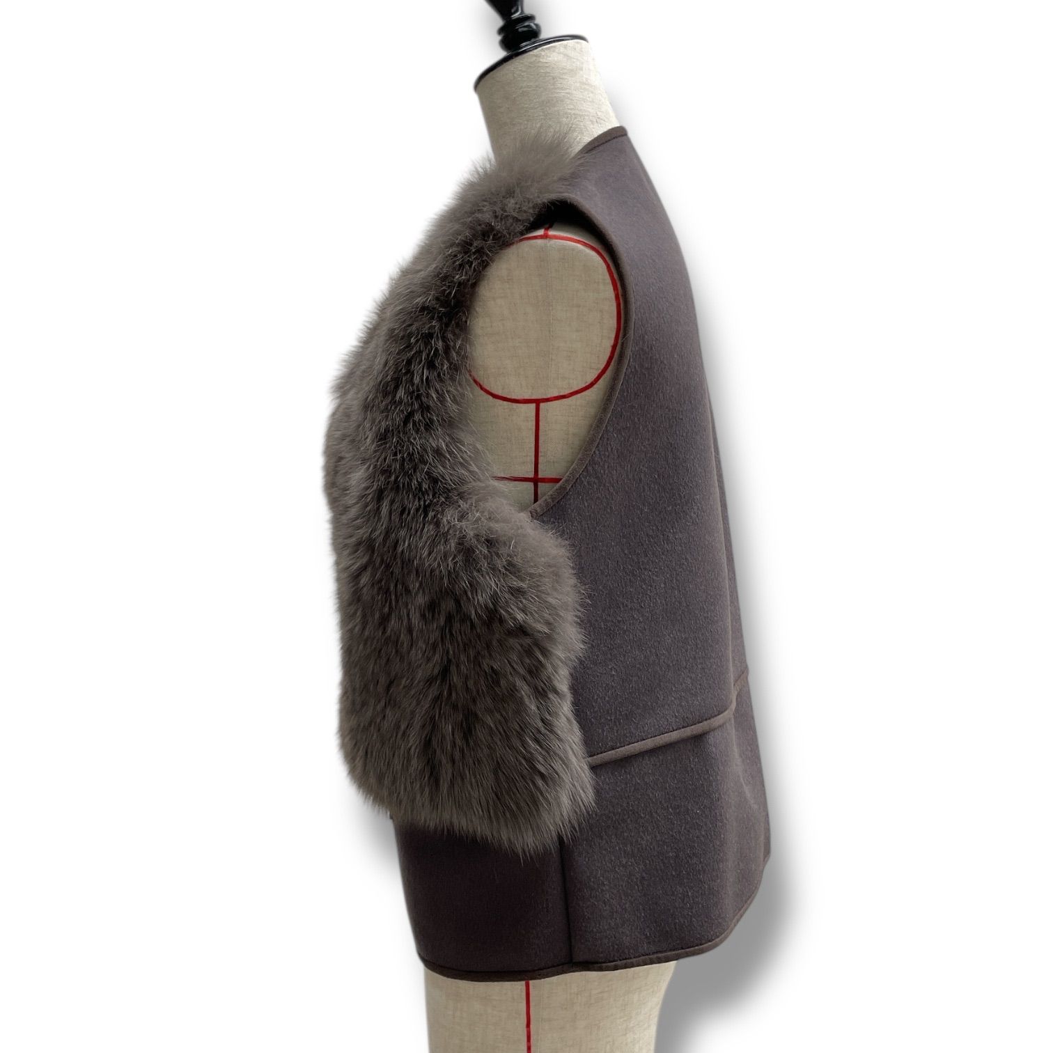 Sov. ソブ ブルーフォックスファー ベスト ジレ リアルファー ファー