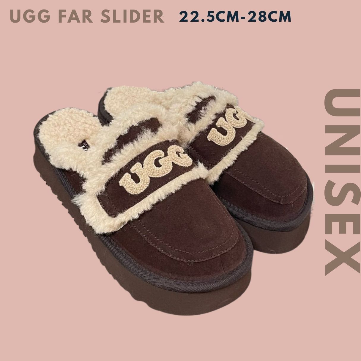 UGG ロゴ ファーサンダル スリッパ スリッポン フラットシューズ 