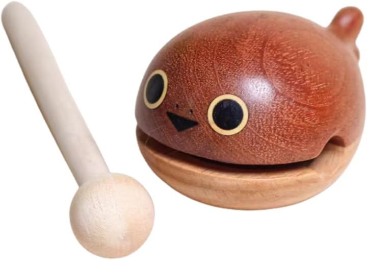 All Trust 木魚 クジラ 仏具 バチ セット 木製 楽器 (ブラウン, 高さ約