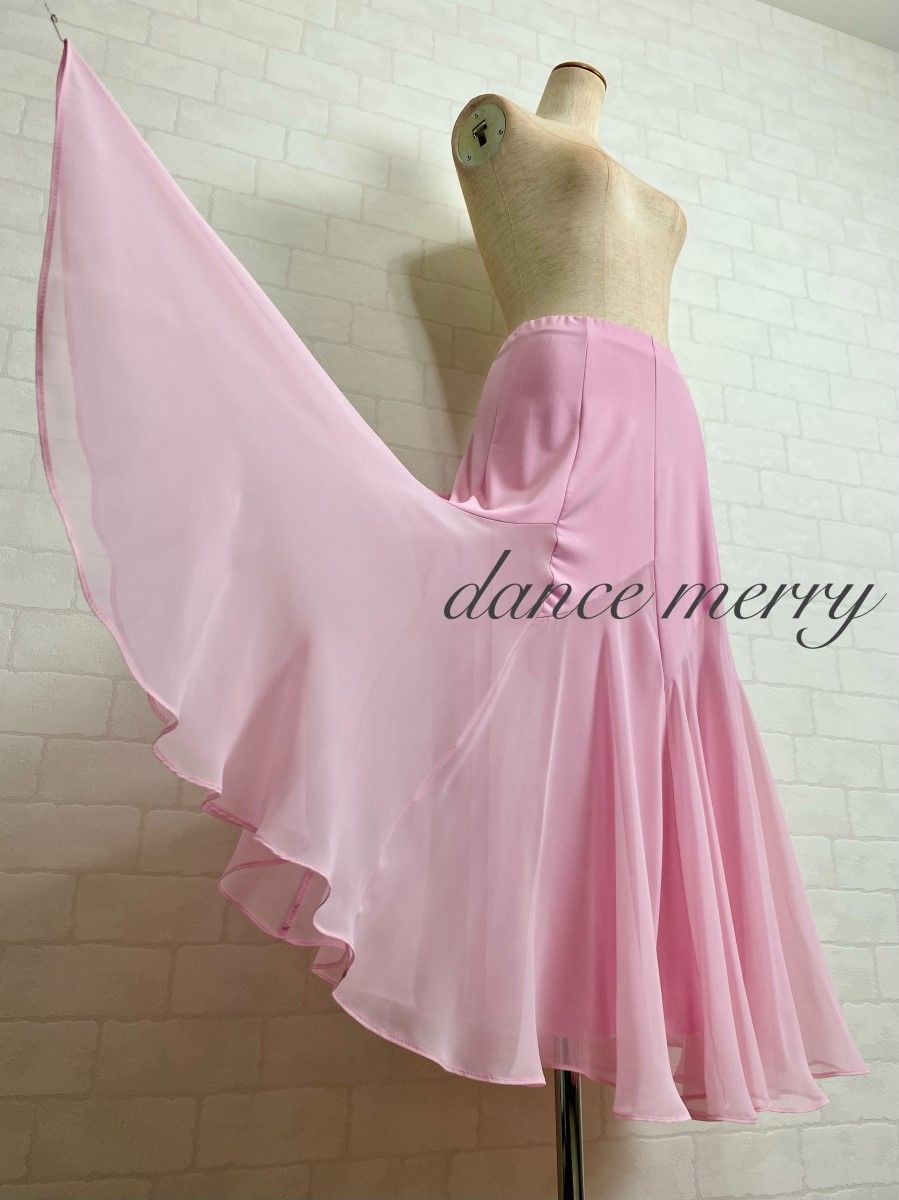 MERRY 社交ダンス ミディアム丈 短め ピンク ワルツ レッスン 4597 クイック