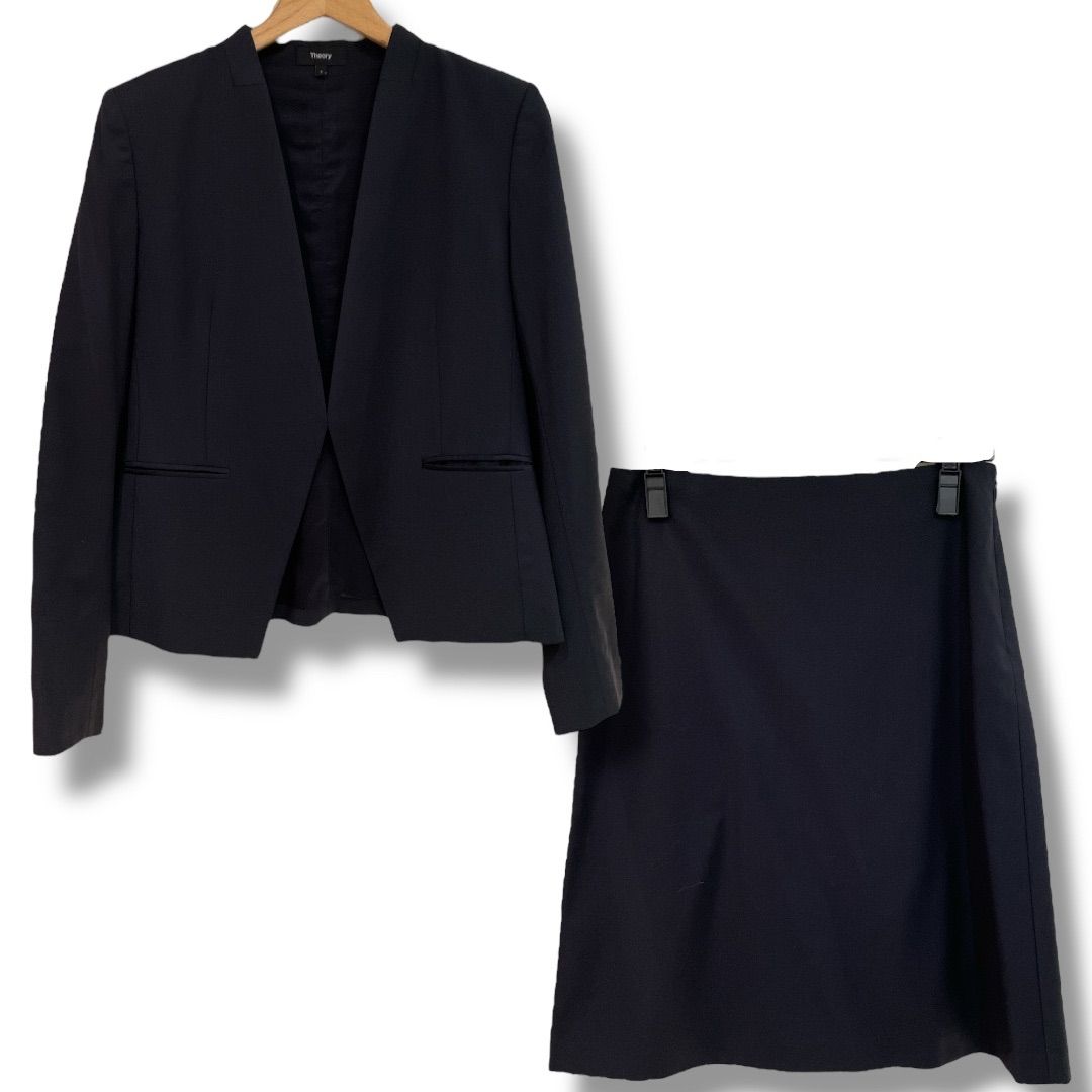 Theory セオリー ノーカラースカートスーツ ノーカラージャケット