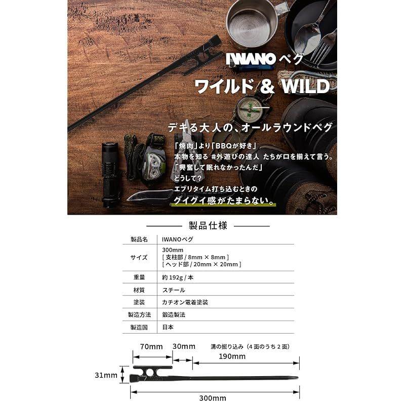 IWANO ] 鍛造ペグ 30cm 日本製 [抜かない限り抜けません] カチオン電着