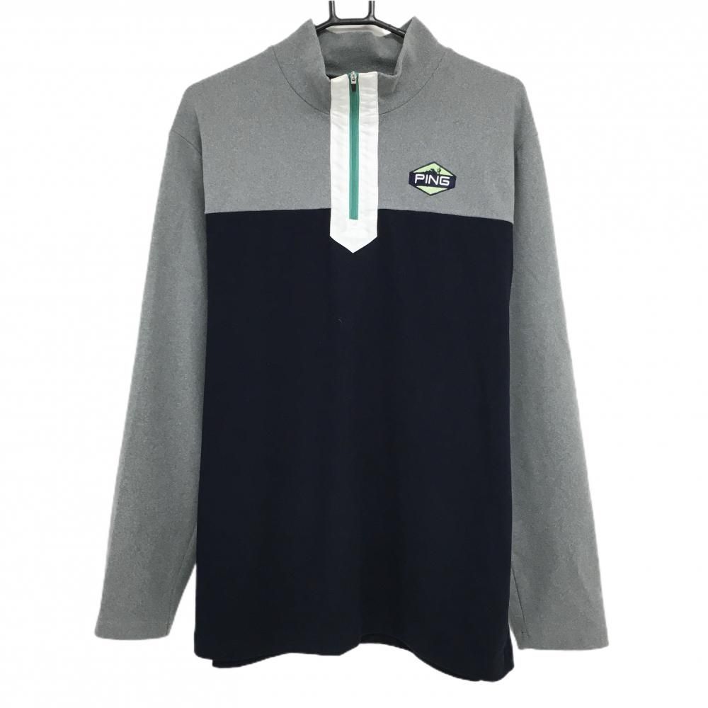 超美品】ピン ブルゾン ネイビー×グレー 起毛素材 ハーフジップ メンズ