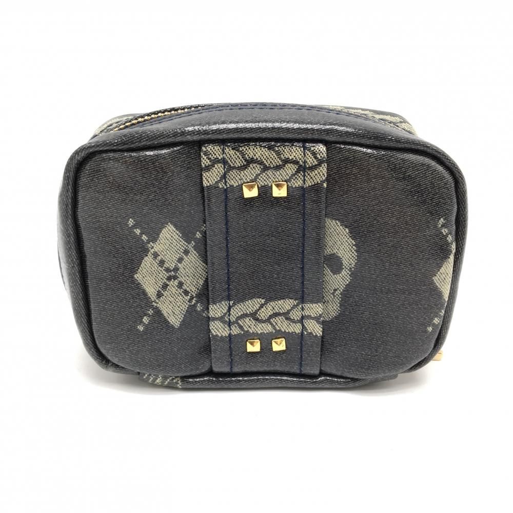 超美品】マークアンドロナ ポーチ 黒×グレー スカル アーガイル 内