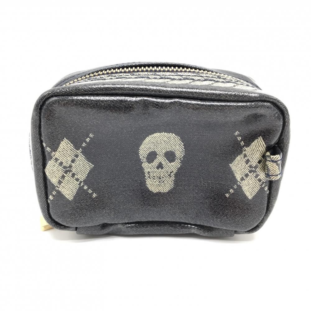 超美品】マークアンドロナ ポーチ 黒×グレー スカル アーガイル 内