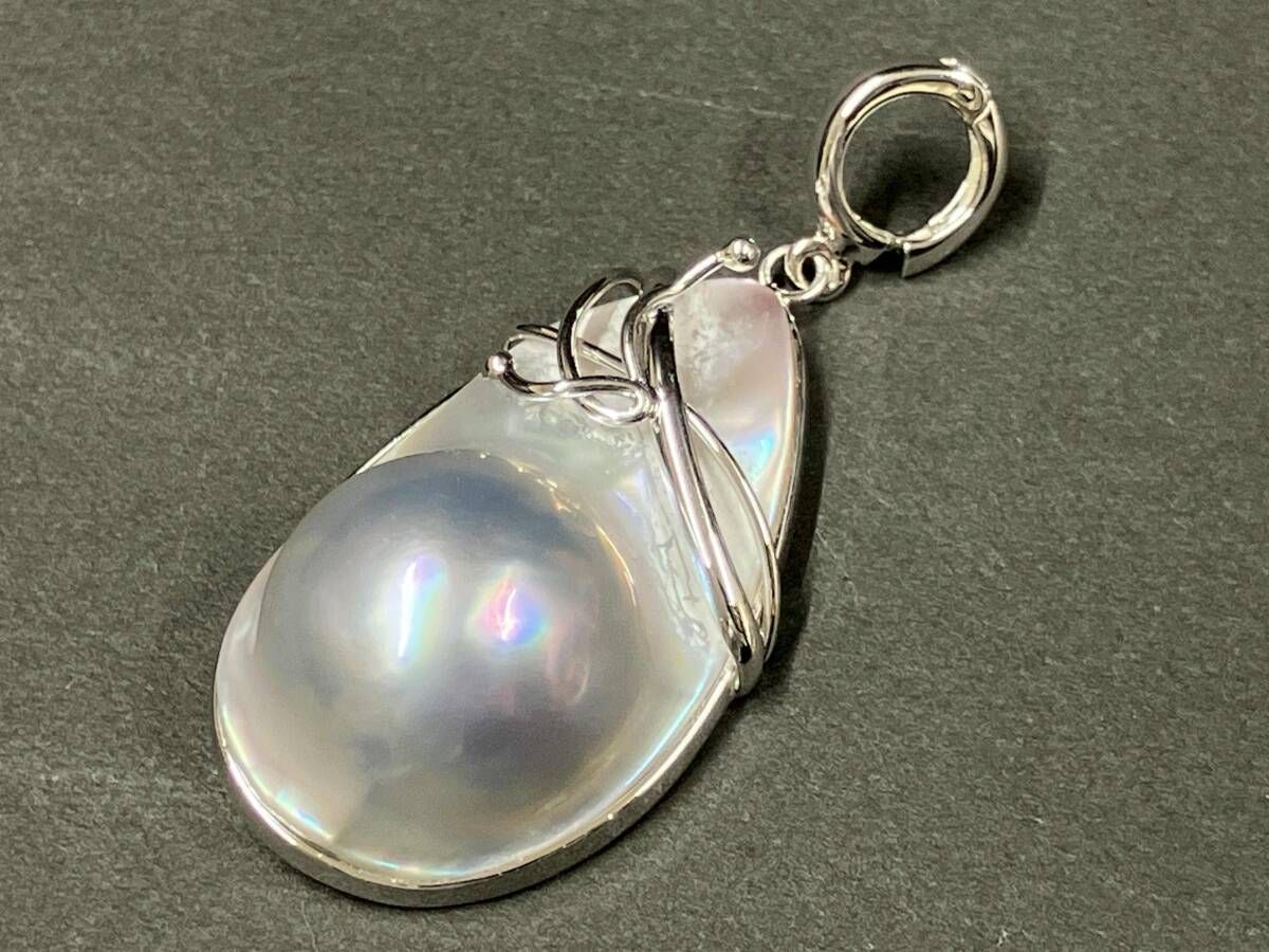 クリーニング済 K 14 WG トップ 総重量約7.4 g ハーフパール 母貝付 ホワイトゴールド 簡易鑑別書付