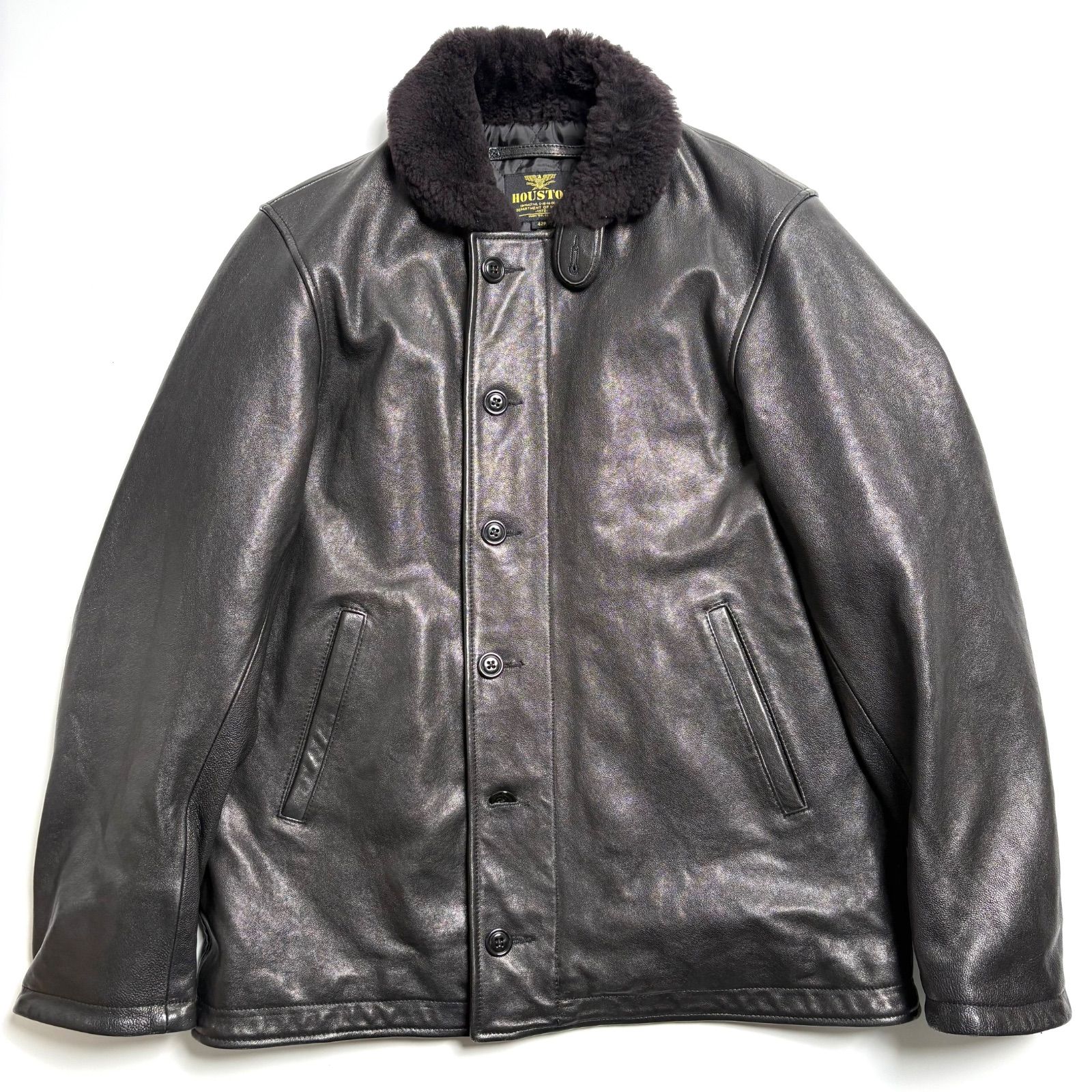 羊革】HOUSTON レザージャケット 黒 42 デッキジャケット N-1 衿