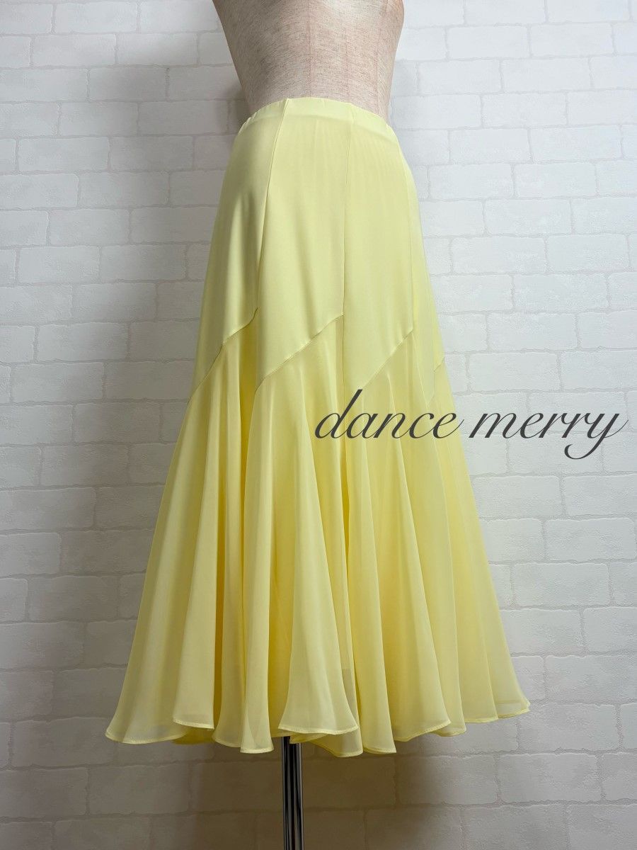 MERRY 社交ダンス ミディアム丈 短め 黄色 ワルツ レッスン 4597 クイック