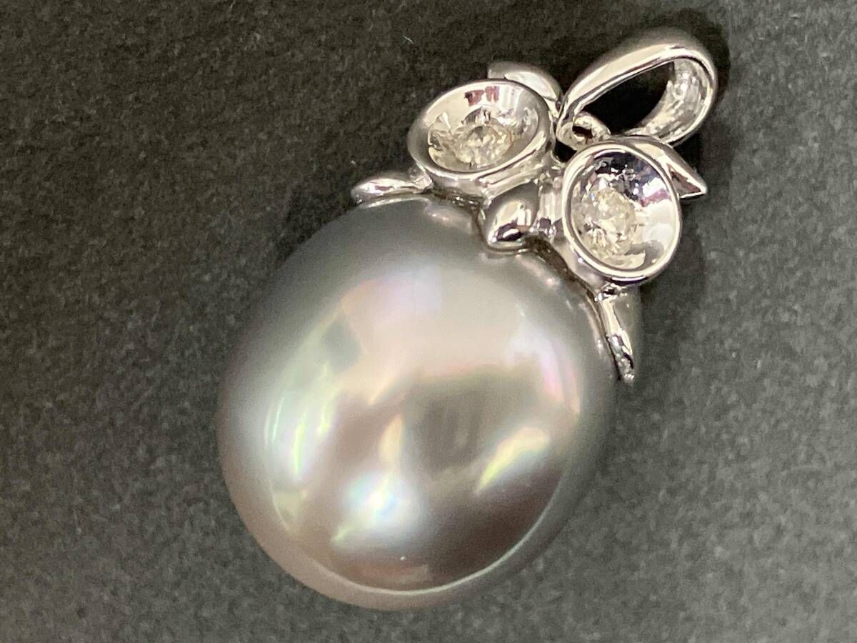 簡易鑑別書付 クリーニング済 K 18 総重量約5 0 g 黒蝶真珠 天然ダイヤモンド 06 ct フクロウ 梟 デザイン トップ