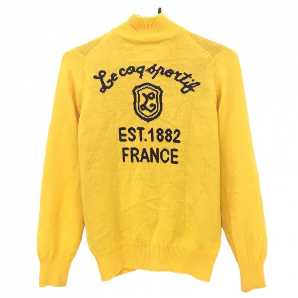 ルコックゴルフ ニットジャケット イエロー×黒 ロゴ刺しゅう 裏地付