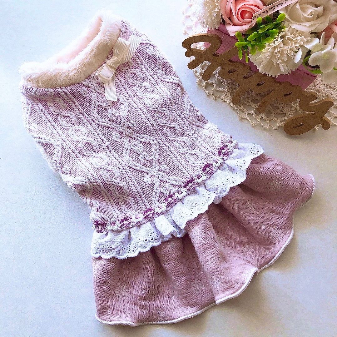 ♡ハンドメイド犬服♡パープルアラン風♡オーダー - メルカリ