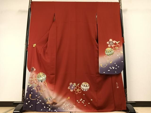 平和屋着物 金彩友禅 卓越技能者 名工 和田光正 振袖 鞠 舞花文 暈し染め 金銀彩 正絹 fy